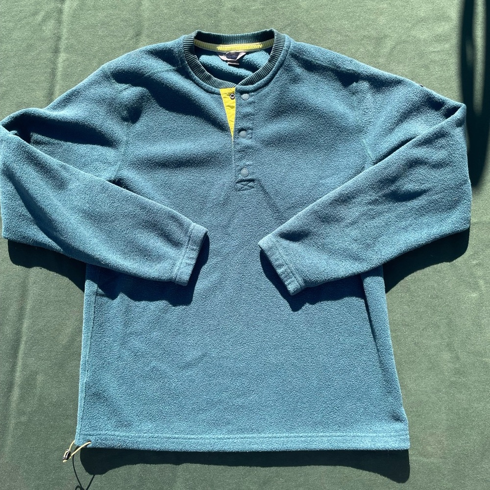 Eddie Bauer Mens Blue Long Sleeve Three-Button Pullover Fleece Top Size Medium